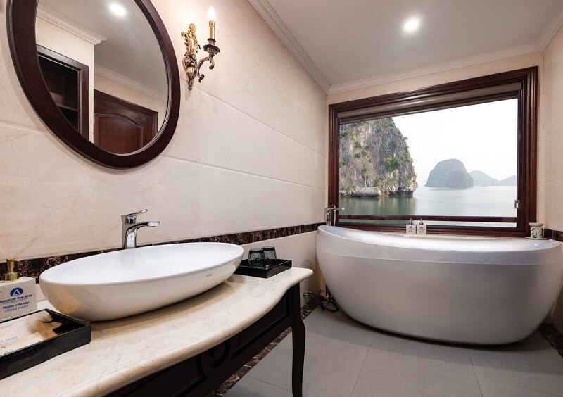 bath room with ocean view